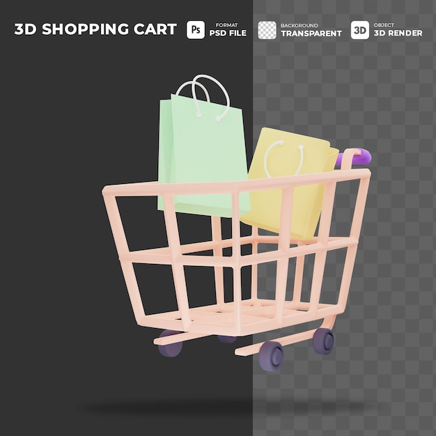 3D-ICON-WARENKORB MIT PAPIERBEUTEL-KONZEPT FÜR ONLINE-WERBUNG