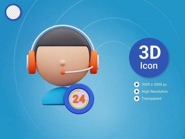 3d icona del servizio 24 ore su 24