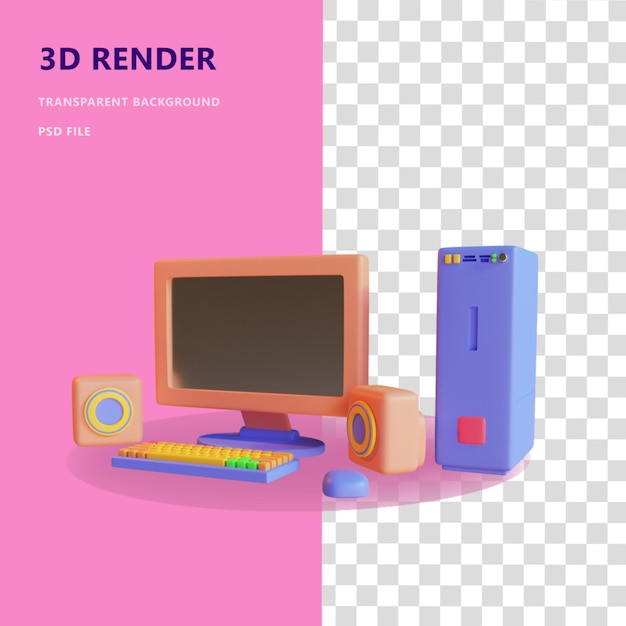 3d icona illustrazione computer e altoparlante con sfondo trasparente