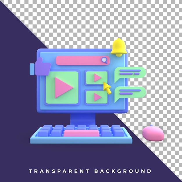 3d icona pc ui ux applicazione video illustrazione colorato oggetto isolato risorse alta qualità