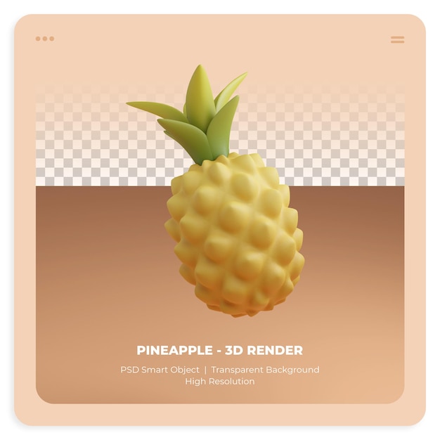 3d Icône Ananas Illustration Fond Transparent Isolé