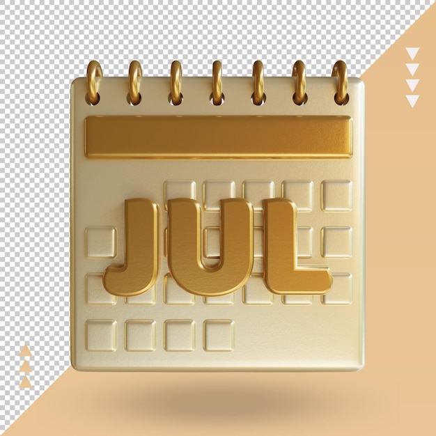 3d ícone calendário julho renderização vista frontal