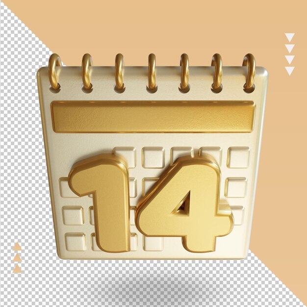 3d icône calendrier quatorze rendu vue de dessus