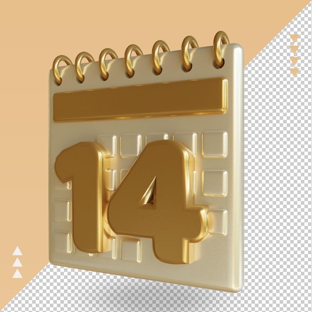 3d icône calendrier quatorze rendu vue droite