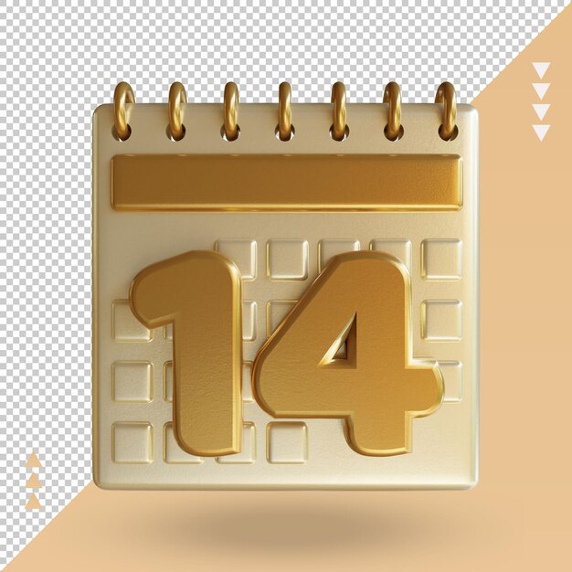 3d icône calendrier quatorze rendu vue de face