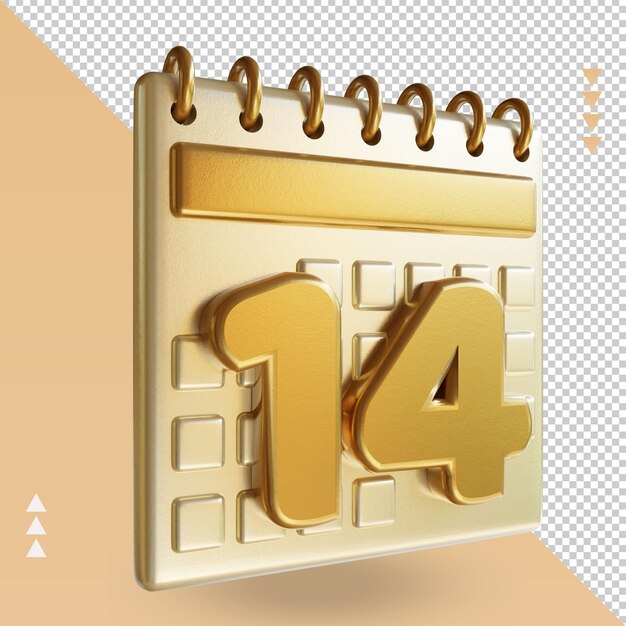 3d icône calendrier quatorze rendu vue de gauche