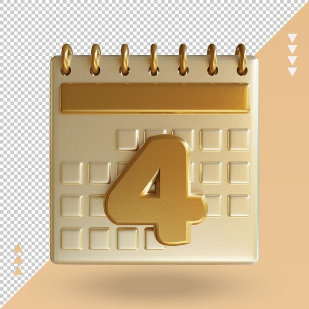 3D icône calendrier quatre rendu vue de face