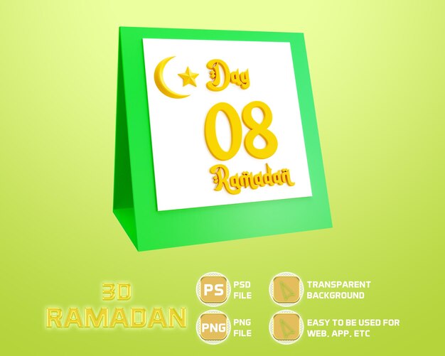 3d Icône Calendrier Ramadan Jour Huit