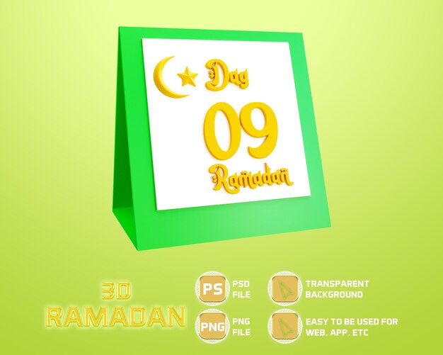 PSD 3d icône calendrier ramadan jour neuf