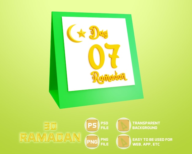 3d Icône Calendrier Ramadan Jour Sept