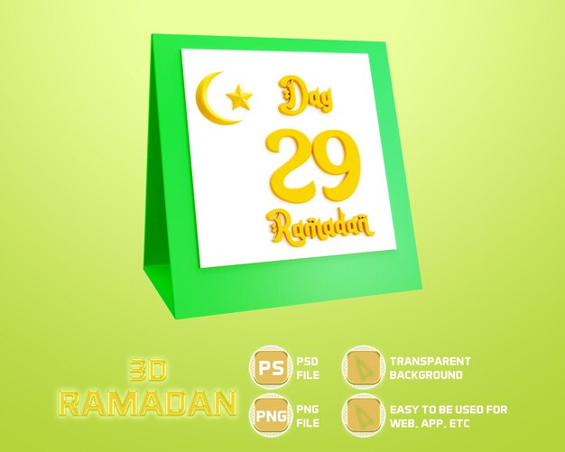 PSD 3d icône calendrier ramadan jour vingt neuf