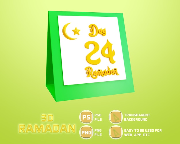 PSD 3d icône calendrier ramadan jour vingt quatre