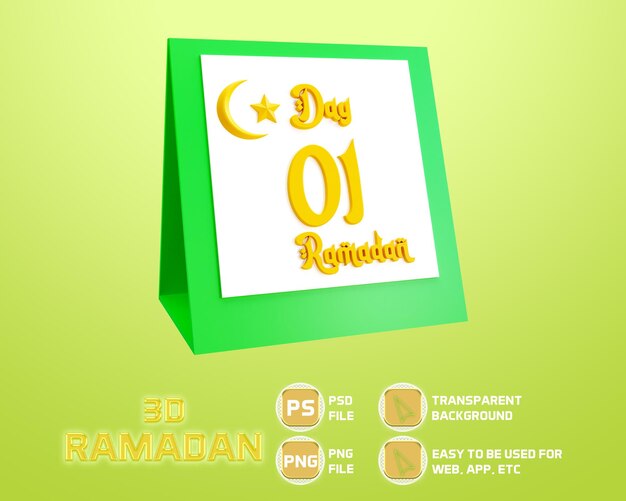 PSD 3d icône calendrier ramadan jour un