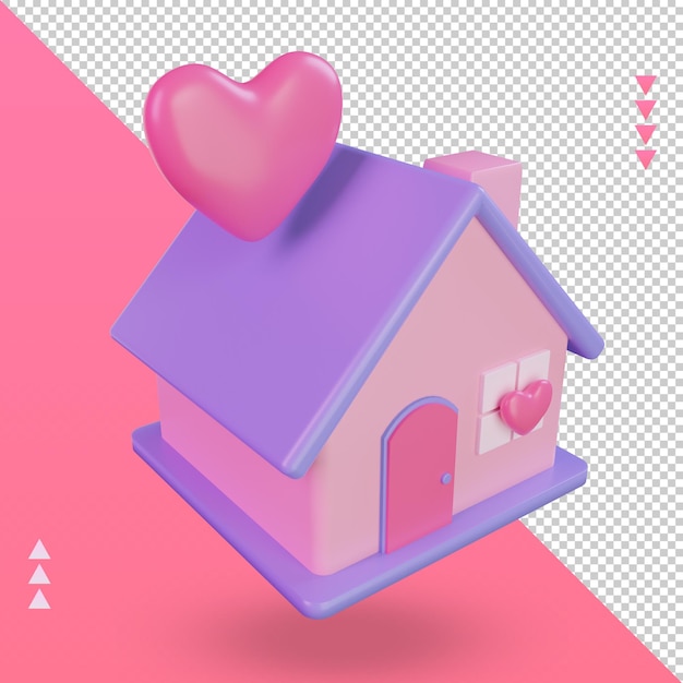 PSD 3d ícone de amor em casa do dia dos namorados renderizando a vista esquerda