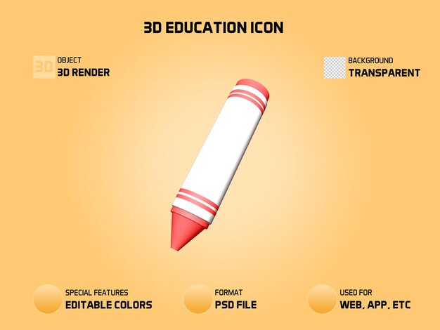 3d ícone de educação crayon