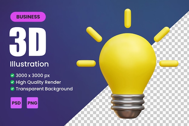 3d ícone de lâmpada amarela conceito de estratégia de negócios de solução de ideia