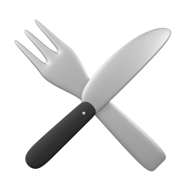 PSD 3d ícone de utensílios de cozinha mínimo faca e garfo