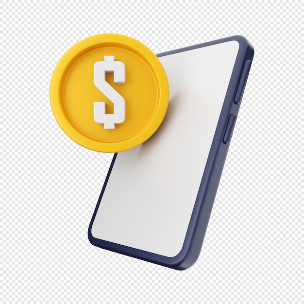 PSD 3d ícone dinheiro dinheiro dólar moeda smartphone ilustração renderização