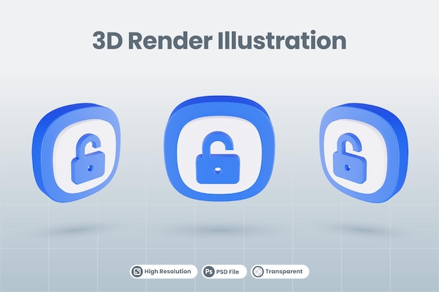 3d Icône Illustration Déverrouiller Isolé