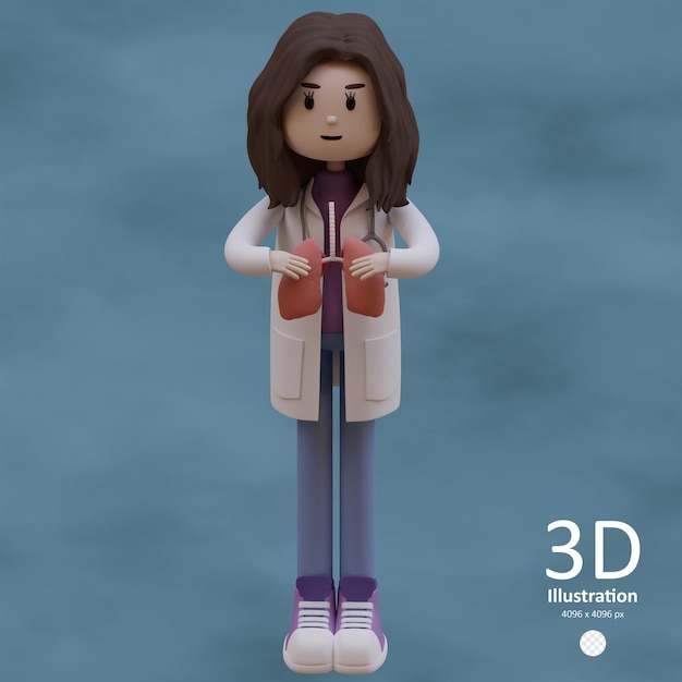 3d Icône Illustration Femme Médecin Avec Des Poumons