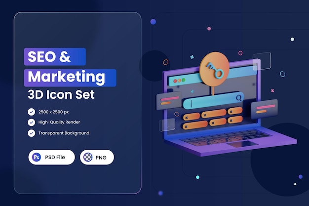 3d, icône, illustration, seo, marketing, mot-clé, étiquette