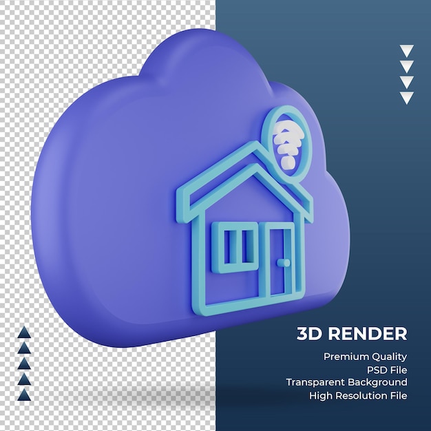 3d Icône Internet Cloud Accueil Signe Rendu Vue Gauche