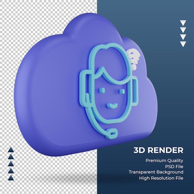 PSD 3d icône internet cloud call center signe rendu vue gauche