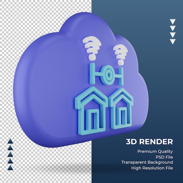 3d icône internet cloud home network signe rendu vue gauche