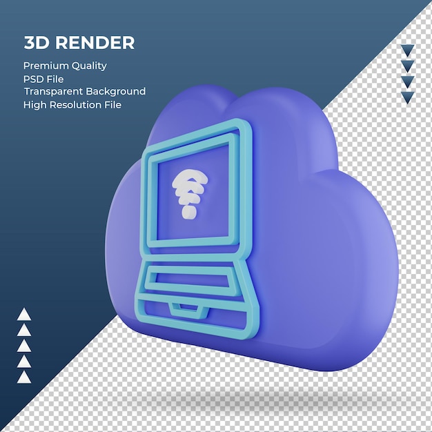 3d icône internet cloud signe ordinateur portable rendu vue de droite