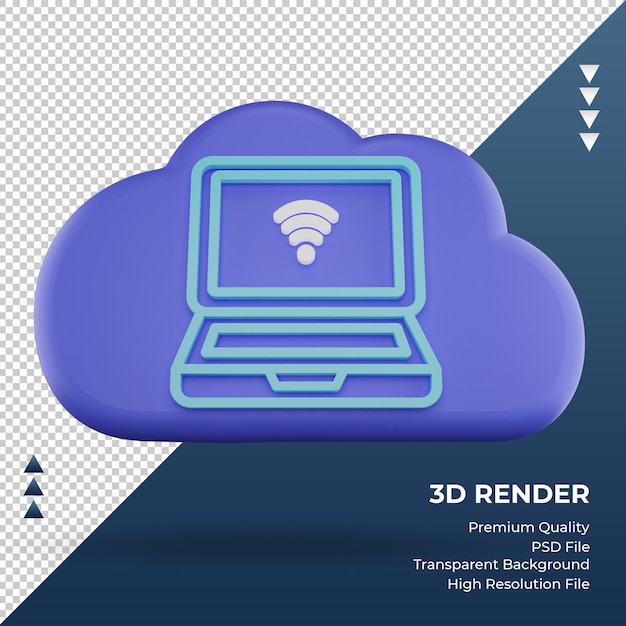 3d icône internet cloud signe ordinateur portable rendu vue de face