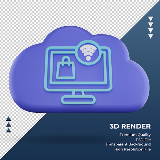 PSD 3d ícone internet nuvem compras online sinal renderização vista frontal