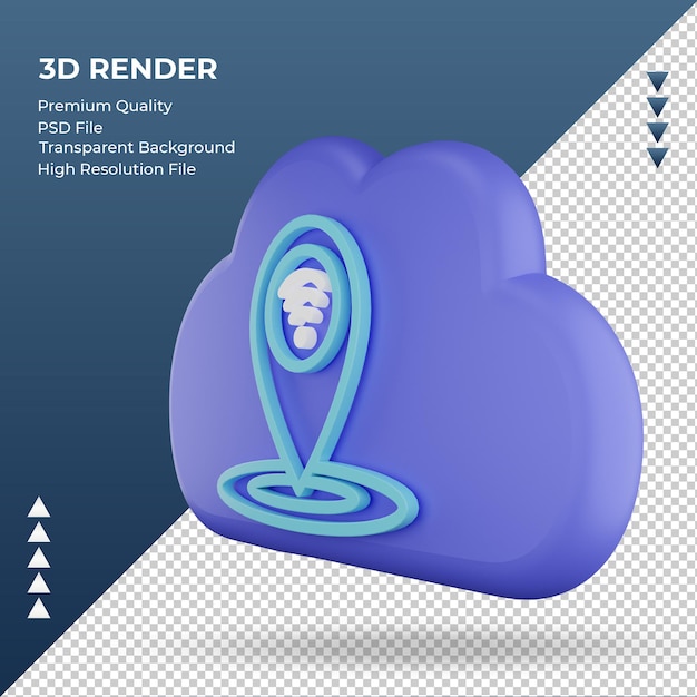 3d ícone internet nuvem sinal de localização renderizando vista direita