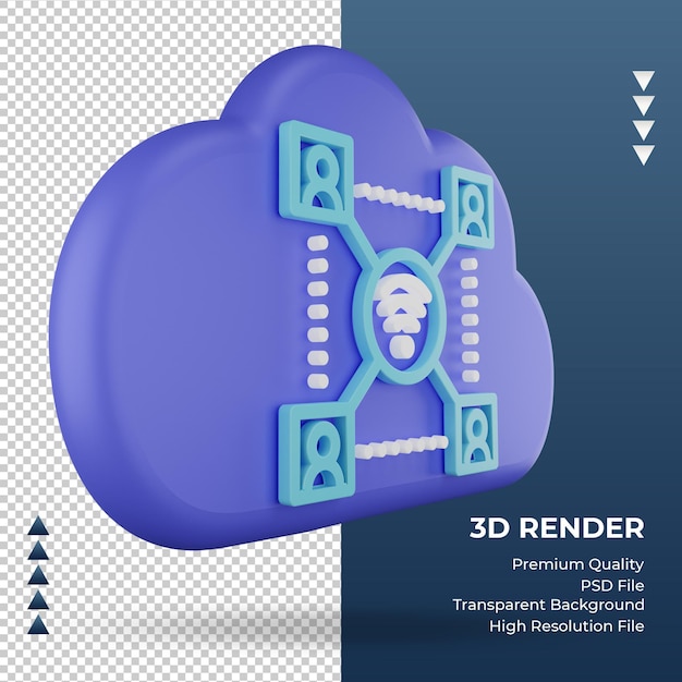 3d ícone internet nuvem sinal de rede renderizando a vista esquerda