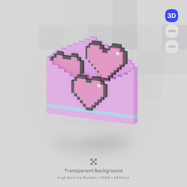 PSD 3d icône lettre valentine amour voxel illustration concept icône