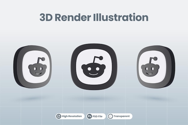 PSD 3d ícone reddit logotipo de mídia social isolado renderização