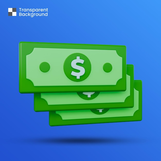 3D Un icono de billete de dólar verde aislado