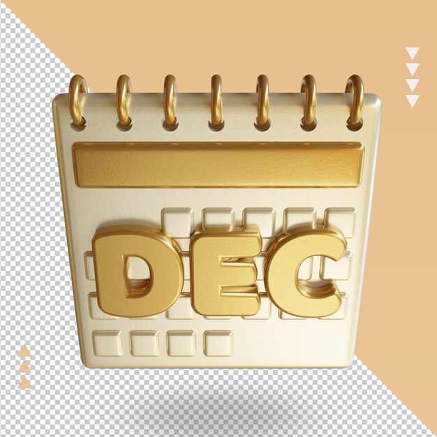 3d icono calendario diciembre renderizado vista superior