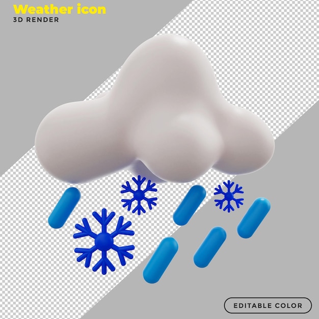 3d icono de clima de lluvia nevando