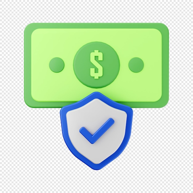 3d icono dinero efectivo dólar escudo protección ilustración representación