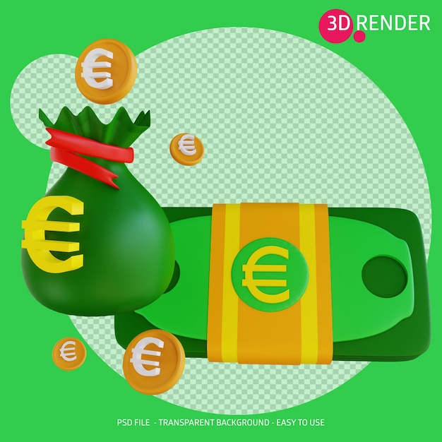 PSD 3d icono dinero euro