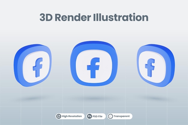 3d icono facebook social media logo aislado render