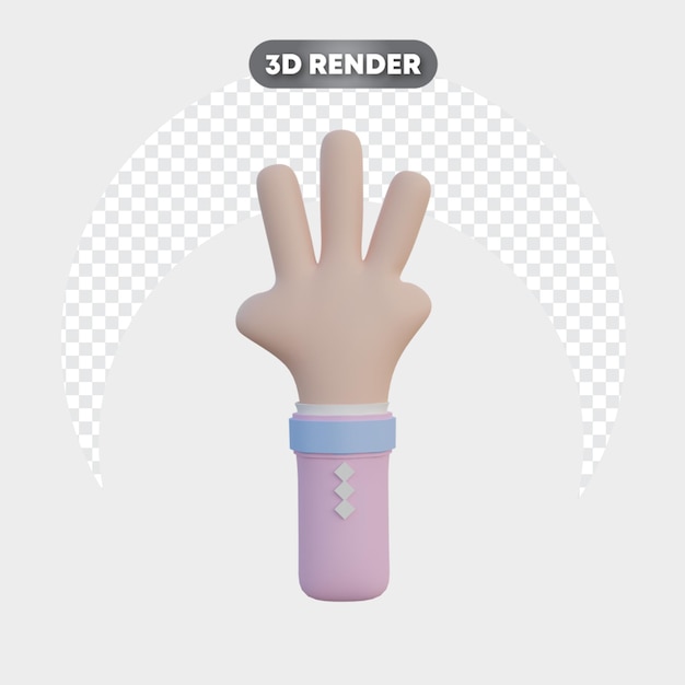 3d icono gesto de la mano parte posterior tres dedos