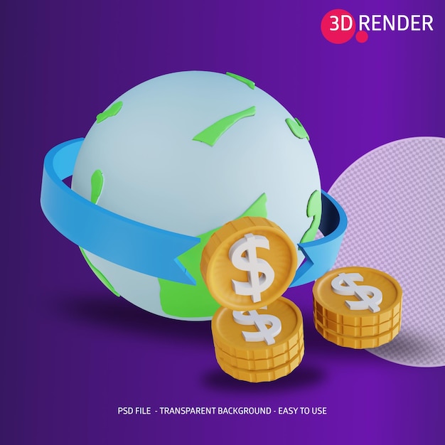 PSD 3d icono global dinero