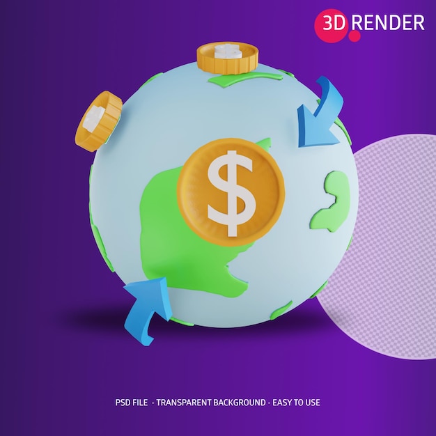 PSD 3d icono global dinero