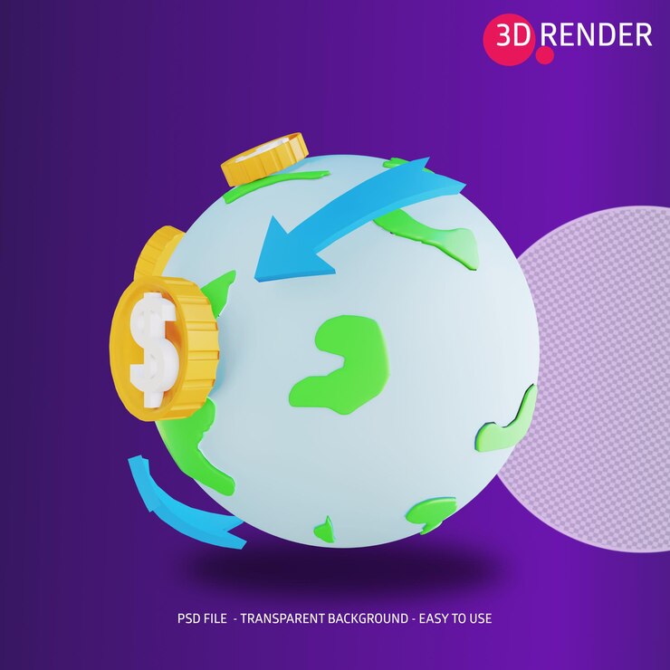 PSD 3d icono global dinero