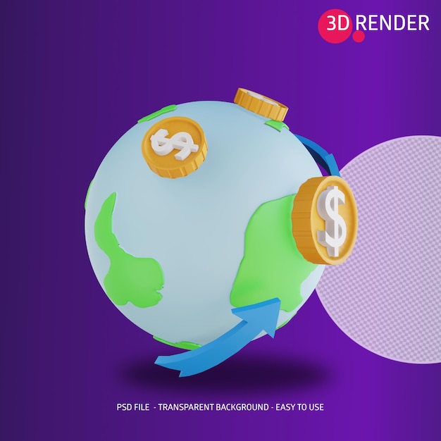 PSD 3d icono global dinero