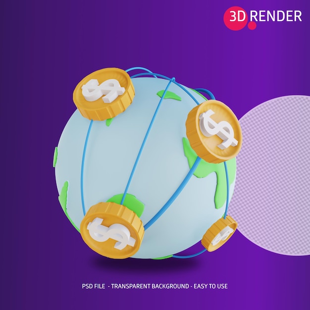 3d icono global dinero