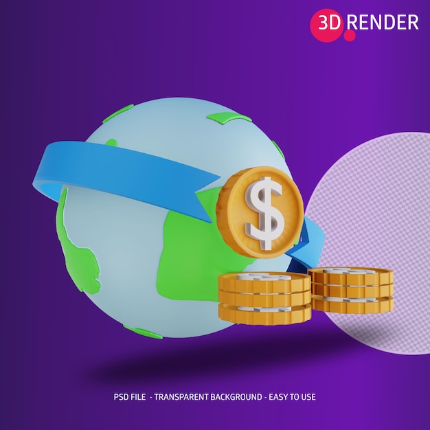 3d icono global dinero