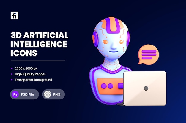 PSD 3d icono ilustración ai chatbot