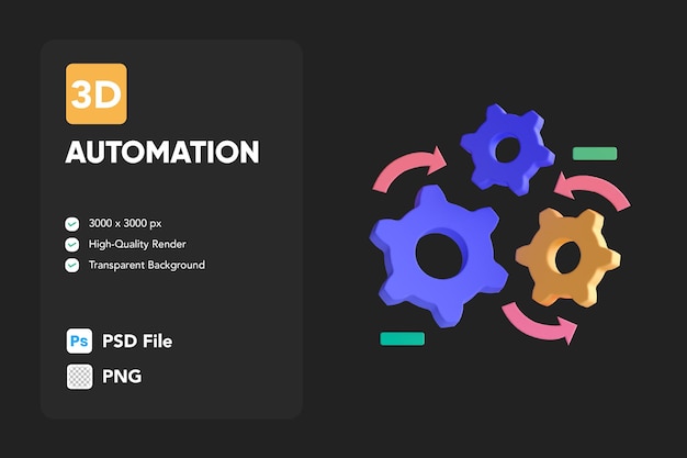 3D Icono Ilustración Automatización Rueda dentada Configuración de engranajes